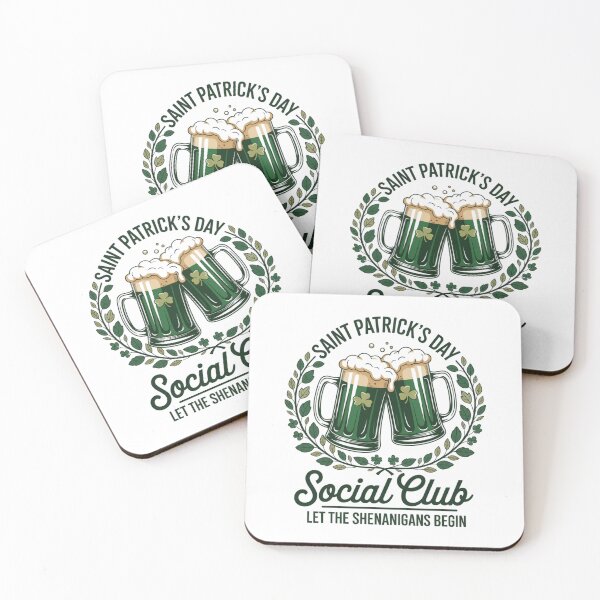 Item preview, Saint Patrick's Day Social Club Let The Shenanigans Begin Shamrock Beer Circular Badge Tee designed and sold by DarylWelsh2024.