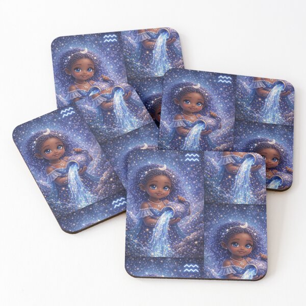 Item preview, Lil Aquarius Zodiac Kid ♒ Cute Black Zodiac Air Sign Art designed and sold by Bonitivity Zodiacs.