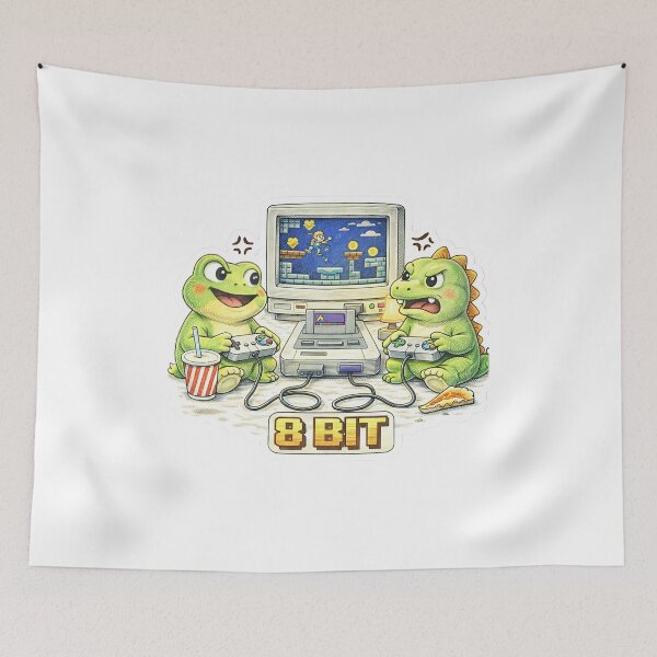 Item preview, Retro 8 Bit Gamer Frog & Dinosaur – Vintage Console Sticker Illustration designed and sold by Felixuss.
