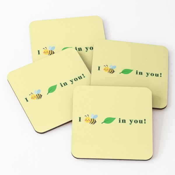 Item preview, I Bee Leaf In You Text Green Yellow Stickers Prints Posters Wall Art Magnet Home Coffee Cup Decoration TShirt Stationary Notebook Magnet Hat Kitchen Work School Office Redbubble Shop designed and sold by Saritas Boutique Shop.