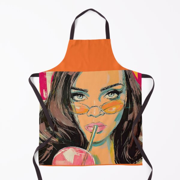 Item preview, Dive into Pop Art Vibes with a Blue-Eyed Woman Sipping a Drink Through Orange Sunglasses designed and sold by OlfactoART Studio.