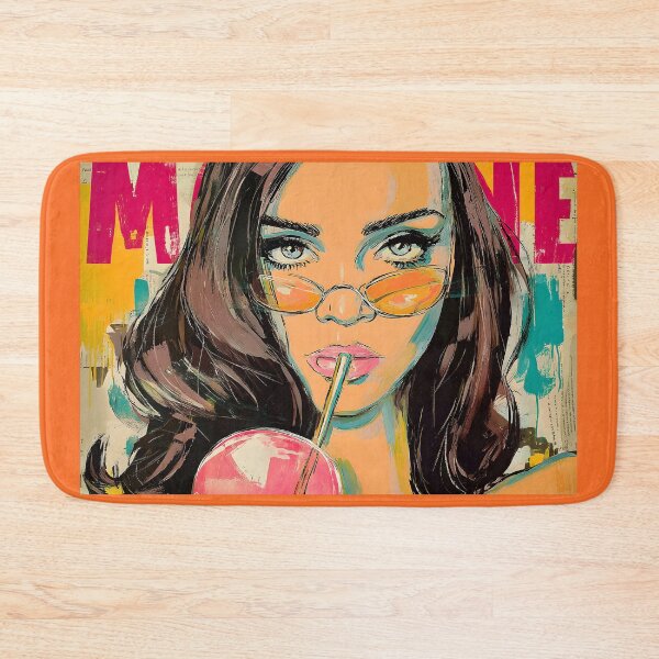 Item preview, Dive into Pop Art Vibes with a Blue-Eyed Woman Sipping a Drink Through Orange Sunglasses designed and sold by OlfactoART Studio.
