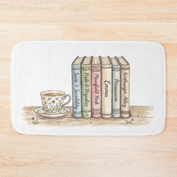 Item preview, Pride & Prejudice Jane Austen Books and Teacup Watercolor designed and sold by Fenay Designs.