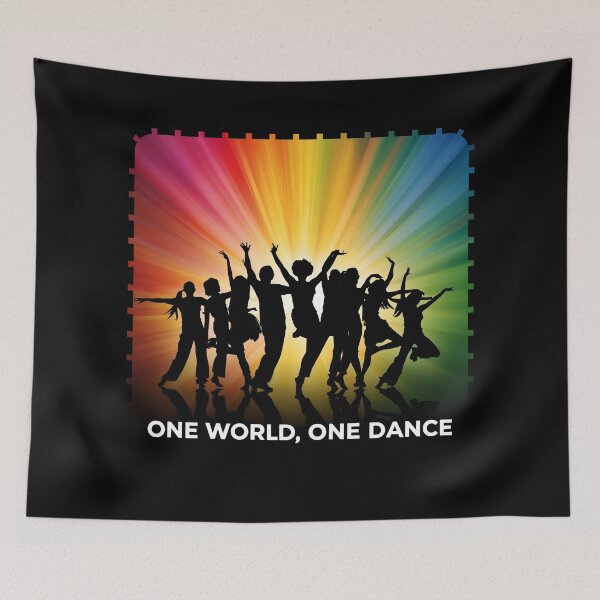Item preview, Silhouette of multiple dance styles glowing rainbow One World, One Dance 3 designed and sold by Neon G.