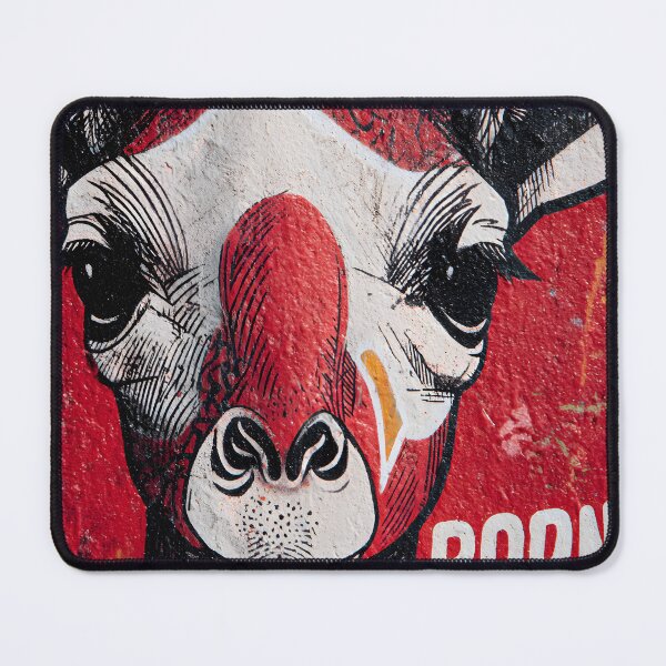Item preview, Champion Wildlife Freedom with a Striking Giraffe Face on a Bold Red Born Free Wall designed and sold by OlfactoART Studio.