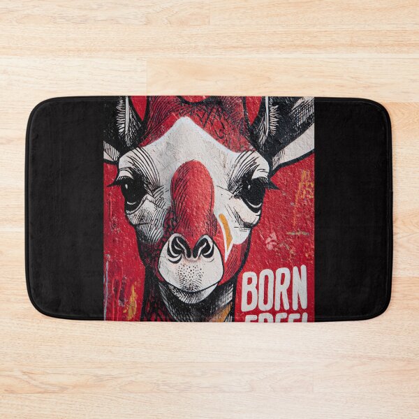 Item preview, Champion Wildlife Freedom with a Striking Giraffe Face on a Bold Red Born Free Wall designed and sold by OlfactoART Studio.