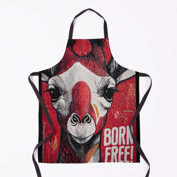Item preview, Champion Wildlife Freedom with a Striking Giraffe Face on a Bold Red Born Free Wall designed and sold by OlfactoART Studio.