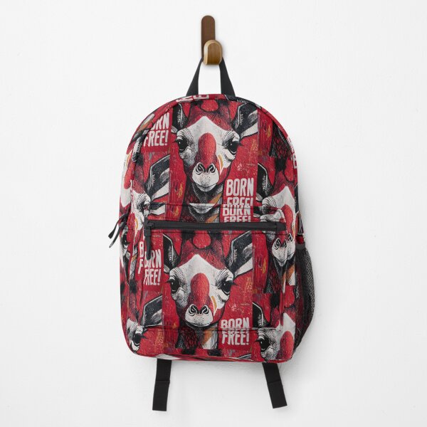 Item preview, Champion Wildlife Freedom with a Striking Giraffe Face on a Bold Red Born Free Wall designed and sold by OlfactoART Studio.