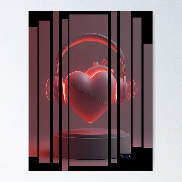 Item preview, Soul Beats – headphones shaped like a glowing heart with music lines around it 7 designed and sold by Neon G.