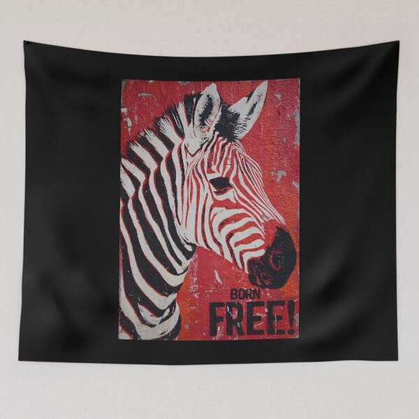 Item preview, Honor Wildlife Freedom with a Bold Zebra in Black and White Against a Vivid Red Born Free Background designed and sold by OlfactoART Studio.