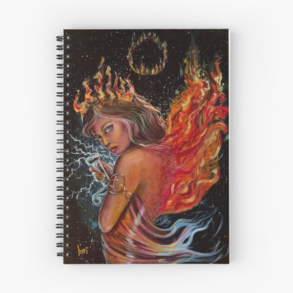 Item preview, Fire Angel Acrylic Painting by Lori Fiery wings and crown on a beautiful female angel lightening flashing from her sword designed and sold by Lori Richardson.