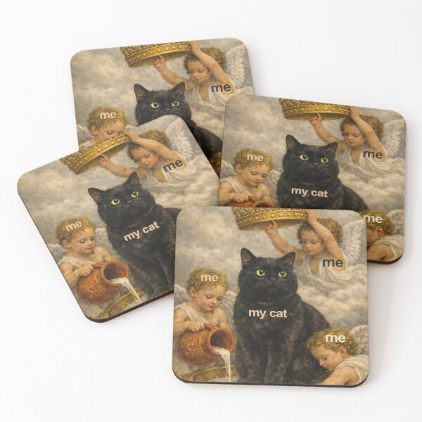 Item preview, Crowned Cat Meme – Guardian Angels Spoiling the King designed and sold by BlackCat Vibe.