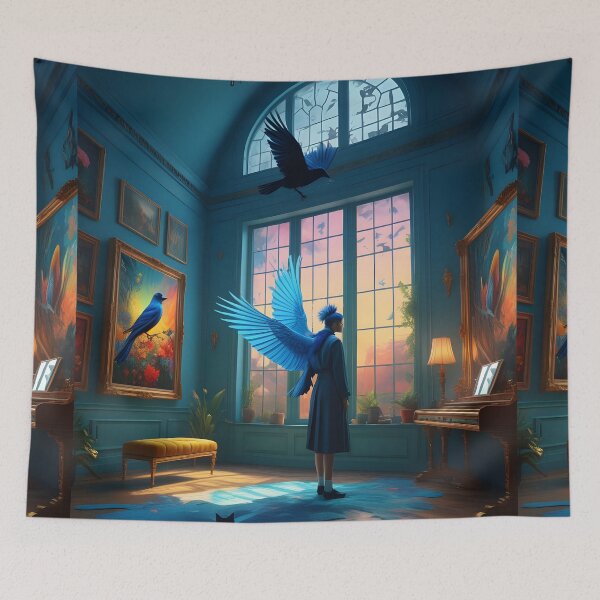 Item preview, Mystical study with blue wings and shadows designed and sold by KunstGeist.