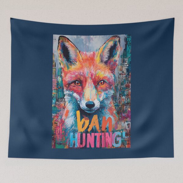 Item preview, Protect Wildlife and Animal Rights with a Vibrant Fox and Bold Ban Hunting Statement designed and sold by OlfactoART Studio.