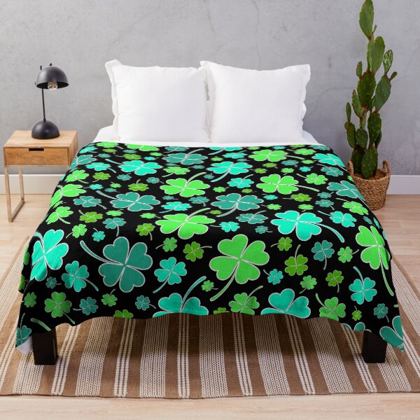 Item preview, Cute Cartoon Shamrock Print on Black designed and sold by BeJolley.