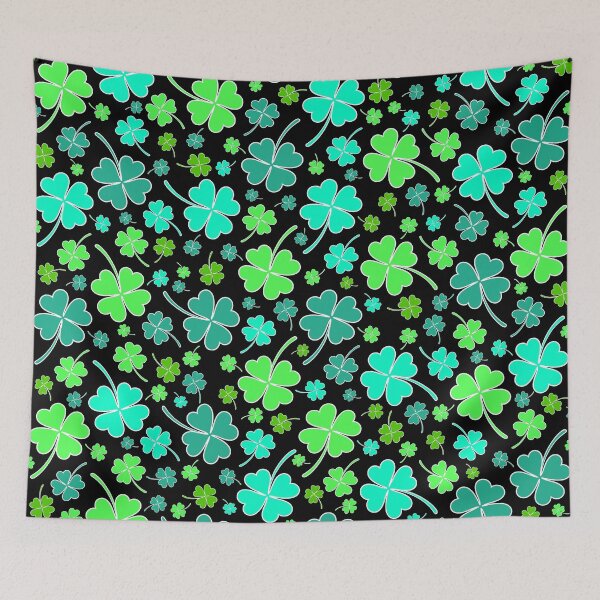 Item preview, Cute Cartoon Shamrock Print on Black designed and sold by BeJolley.