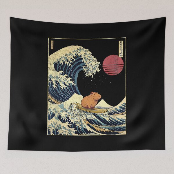 Item preview, Capybara Japanese Kanagawa Wave Funny Surf Animal designed and sold by Boutkimaewab.