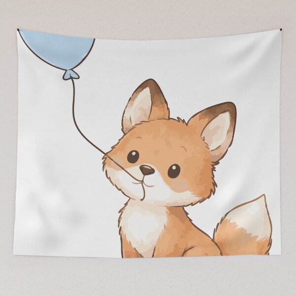 Item preview, Cute Baby Fox Holding Blue Balloon designed and sold by KaatsStyle.