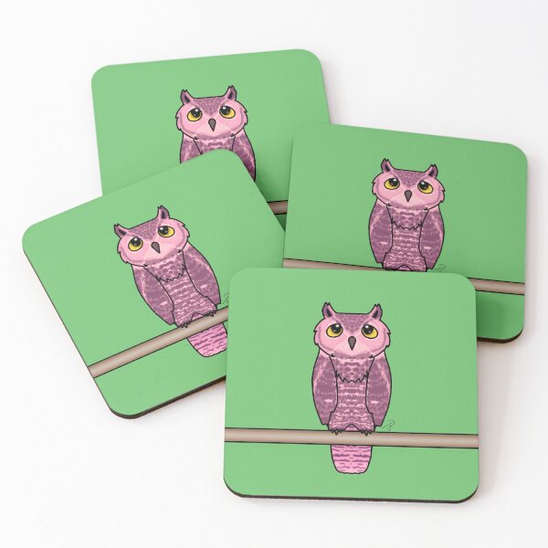Item preview, Cute Pink Owl Perched Yellow Eyes designed and sold by lilpoltergeist.