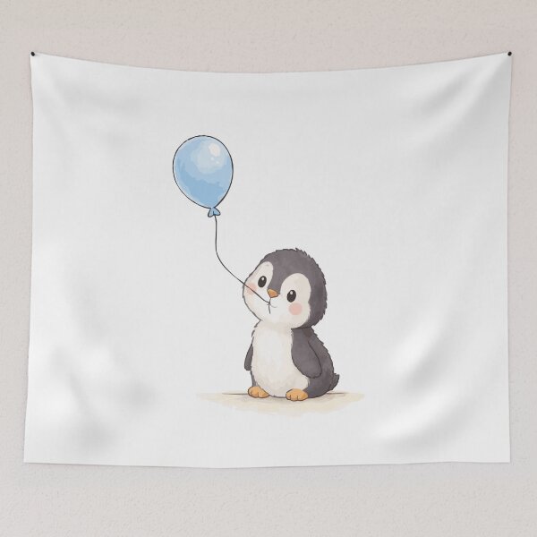 Item preview, Cute Baby Penguin Holding Blue Balloon designed and sold by KaatsStyle.