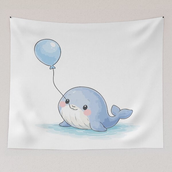 Item preview, Cute Baby Whale Holding Blue Balloon designed and sold by KaatsStyle.