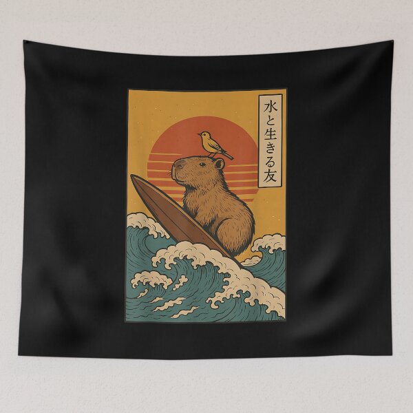 Item preview, Capybara Surfing Japanese designed and sold by Cheesymatiion.