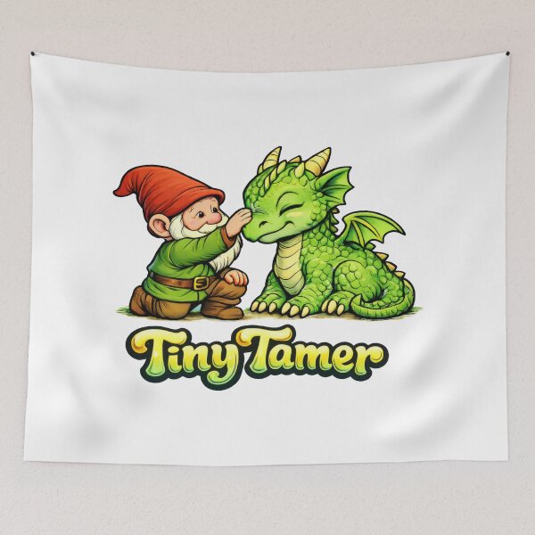 Item preview, Tiny Tamer Cute Gnome and Baby Dragon Fantasy Illustration designed and sold by Moriarty's Digital Visions.