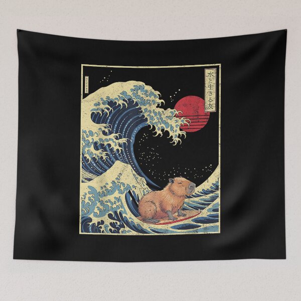 Item preview, Surfing Capybara Retro Kawaii designed and sold by Cheesymatiion.