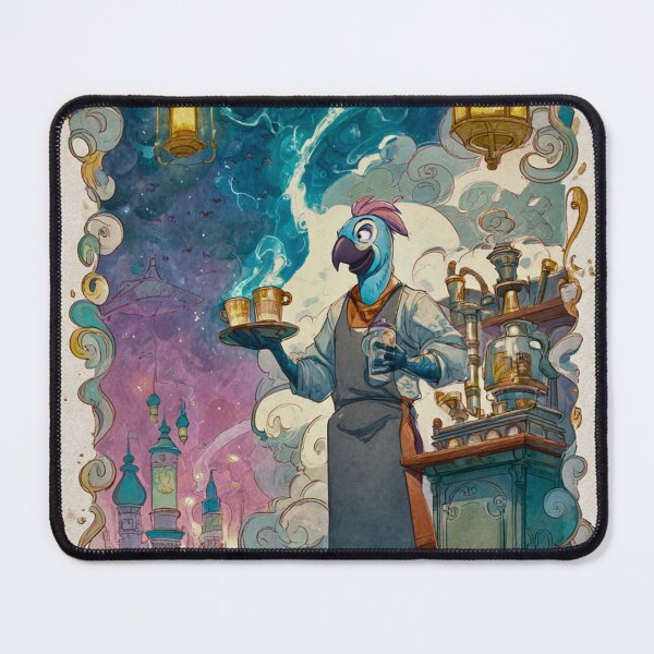 Item preview, Steam Café Barista Parrot – Fantasy Coffee Alchemist | Identity Series Sticker designed and sold by MYTHIC PEEL STICKERS.