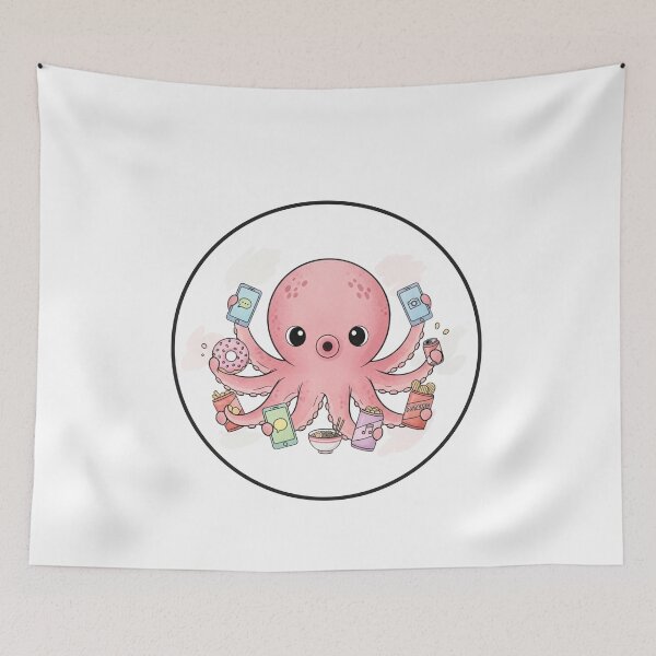 Item preview, Cute Multitasking Octopus – Funny Kawaii Ocean Sticker designed and sold by MongOficial.