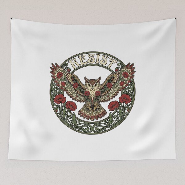 Item preview, Resist Art Nouveau Owl with Poppies Vintage Illustration designed and sold by chattsuede.