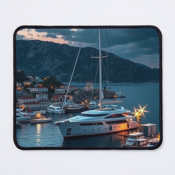 Item preview, Luxury Yacht Anchored in Mediterranean Harbor at Dusk designed and sold by Vida e Arte.