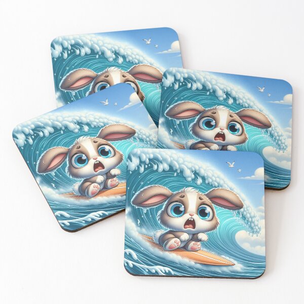 Item preview, Cute Bunny Surfing Giant Wave Cartoon designed and sold by CuteThingsWorld.