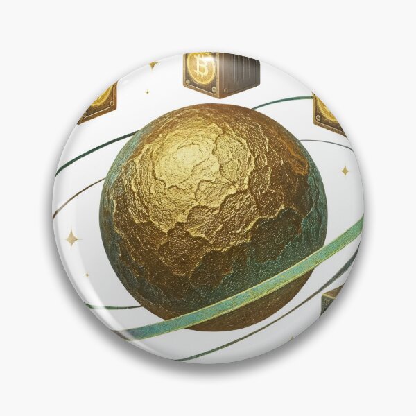 Item preview, Golden globe with Bitcoin symbols orbiting in space designed and sold by Creative88Art.
