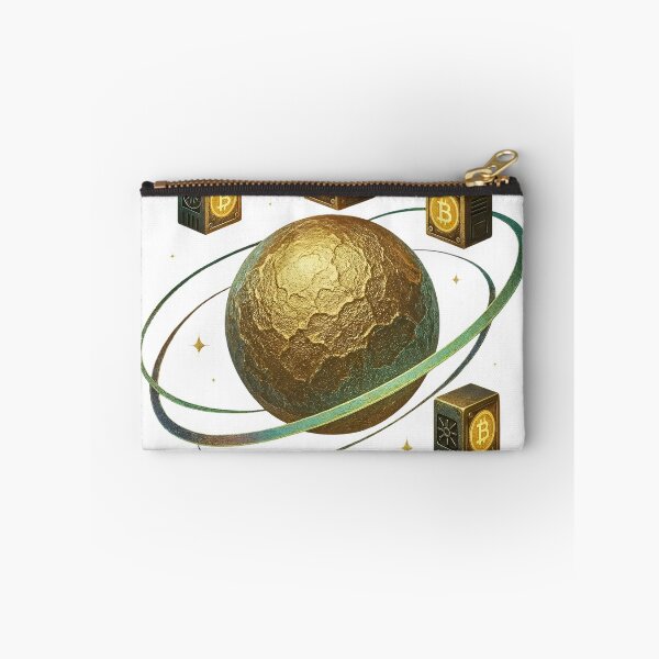 Item preview, Golden globe with Bitcoin symbols orbiting in space designed and sold by Creative88Art.