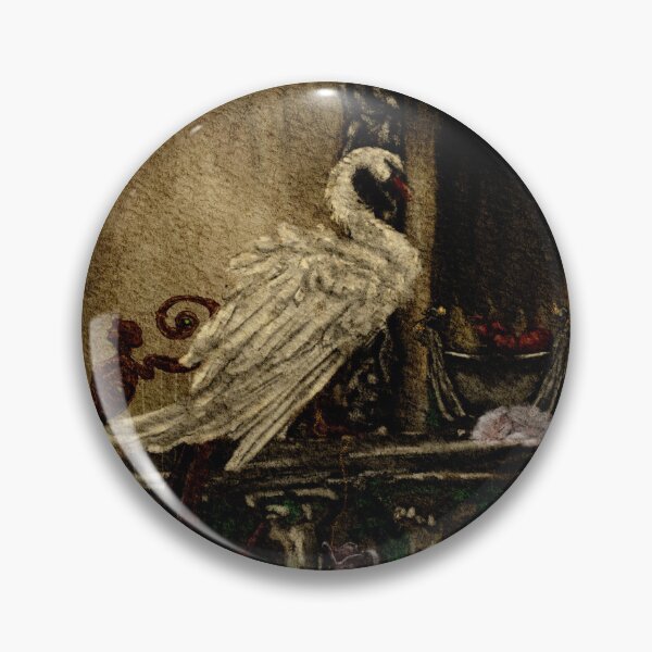 Item preview, Dark Academia Swan Watercolor in A Castlecore Medieval Aesthetic With Sleeping Kitten, Swords, Violins, and Pommegranites  designed and sold by Monica Laipple.