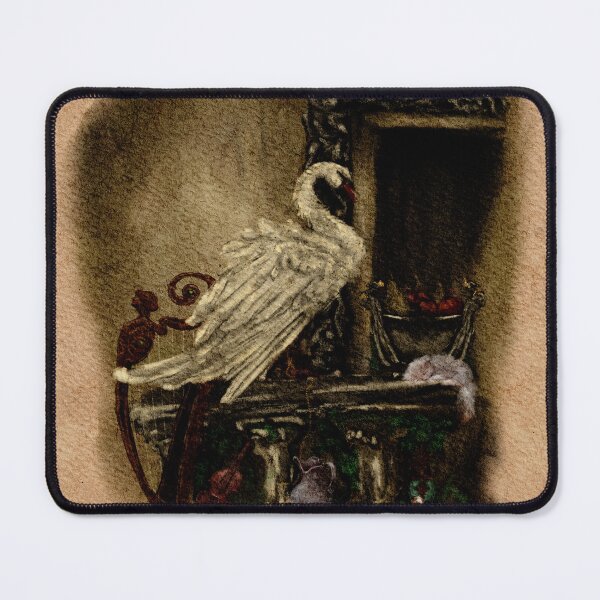 Item preview, Dark Academia Swan Watercolor in A Castlecore Medieval Aesthetic With Sleeping Kitten, Swords, Violins, and Pommegranites  designed and sold by Monica Laipple.