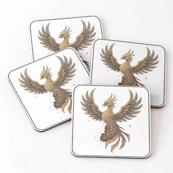 Item preview, Majestic golden phoenix rising with outstretched wings and fiery plumage designed and sold by Creative88Art.