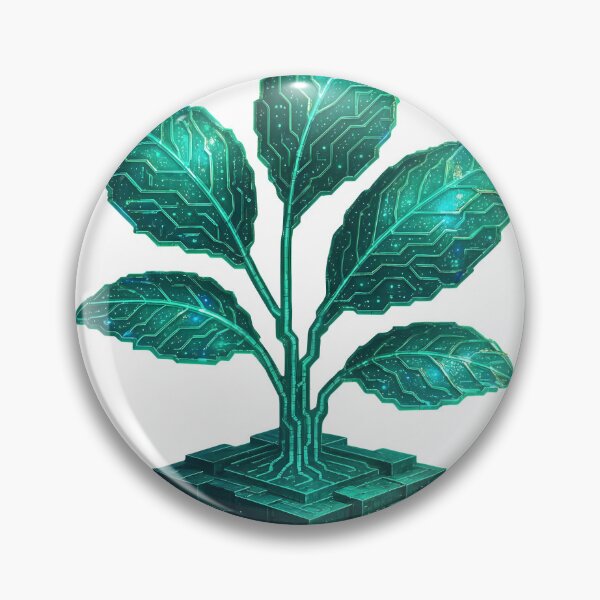 Item preview, Glowing green plant with circuit board leaves growing from digital cube base designed and sold by Creative88Art.