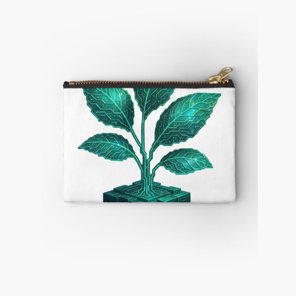 Item preview, Glowing green plant with circuit board leaves growing from digital cube base designed and sold by Creative88Art.