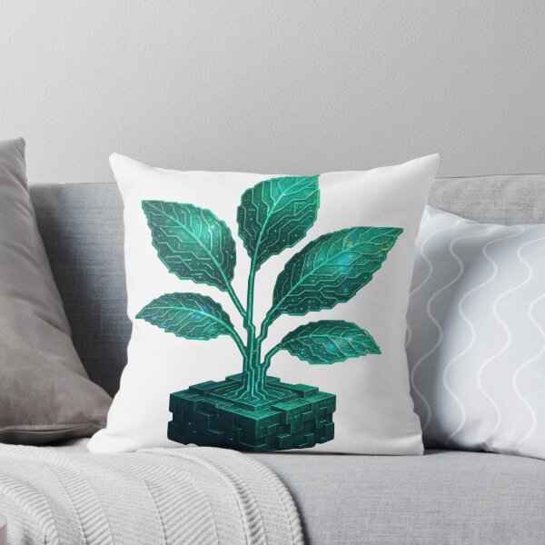 Item preview, Glowing green plant with circuit board leaves growing from digital cube base designed and sold by Creative88Art.