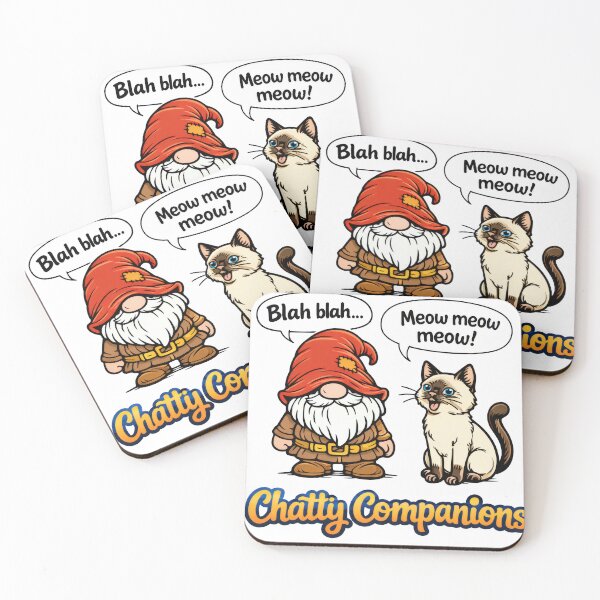 Item preview, Chatty Companions Funny Gnome and Talkative Siamese Cat Cartoon Illustration designed and sold by Moriarty's Digital Visions.