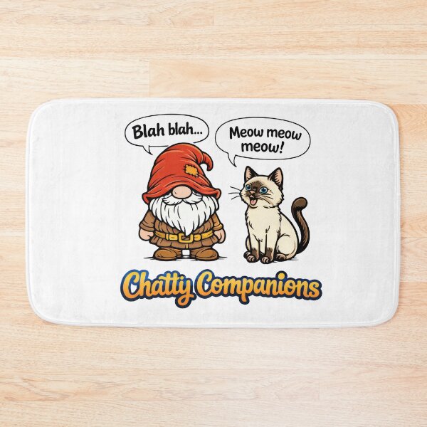Item preview, Chatty Companions Funny Gnome and Talkative Siamese Cat Cartoon Illustration designed and sold by Moriarty's Digital Visions.