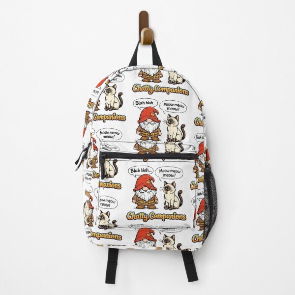 Item preview, Chatty Companions Funny Gnome and Talkative Siamese Cat Cartoon Illustration designed and sold by Moriarty's Digital Visions.