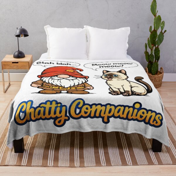 Item preview, Chatty Companions Funny Gnome and Talkative Siamese Cat Cartoon Illustration designed and sold by Moriarty's Digital Visions.