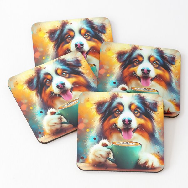 Item preview, Australian Shepherd Tri-color drinking coffee designed and sold by The Coffee Critters.