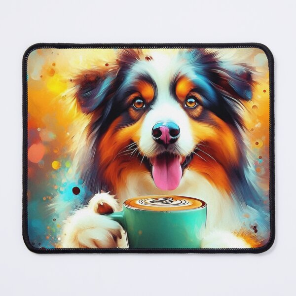 Item preview, Australian Shepherd Tri-color drinking coffee designed and sold by The Coffee Critters.