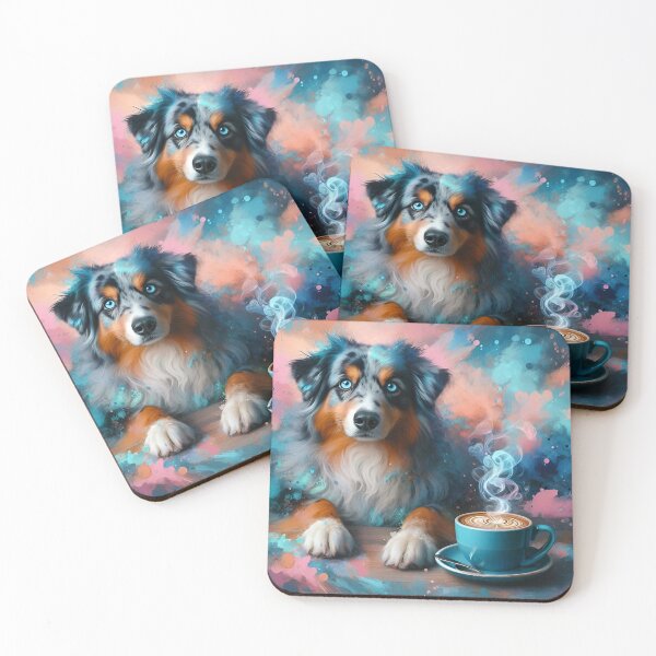Item preview, Australian Shepherd (blue Merle) Drinking Coffee designed and sold by The Coffee Critters.