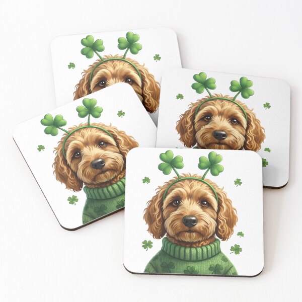 Item preview, St Patricks Goldendoodle Dog, Lucky Shamrock Clover Dog, Green Patricks Doodle designed and sold by DesignDenDo ⭐⭐⭐⭐⭐.