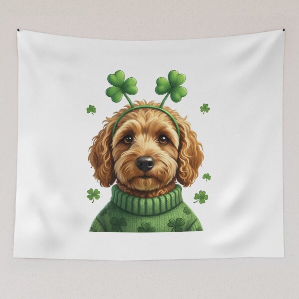 Item preview, St Patricks Goldendoodle Dog, Lucky Shamrock Clover Dog, Green Patricks Doodle designed and sold by DesignDenDo ⭐⭐⭐⭐⭐.